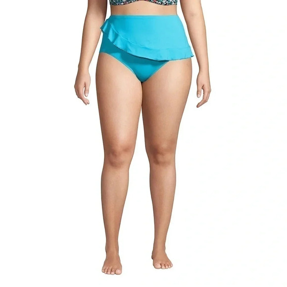 Lands end women’s bathing suit 10 bottom bikini skirt swim solid basic blue - Picture 3 of 7